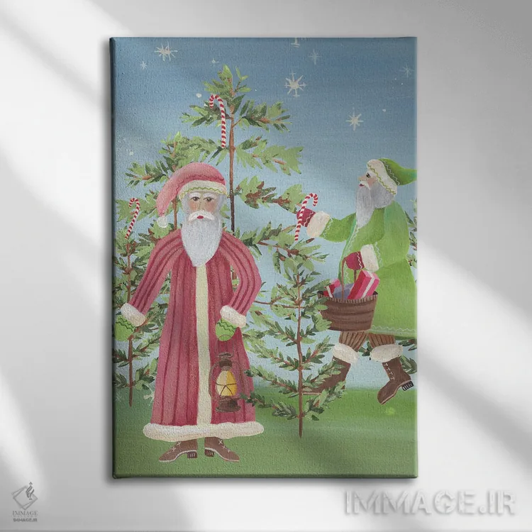 تابلو دکوراتیو پدر کریسمس فولکلور شماره ۱ اثر رجینا مور - نمای روبهرو روی دیوار