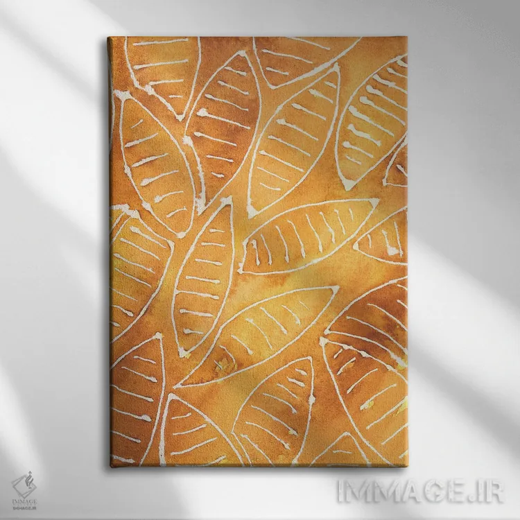 تابلو انتزاعی اشکال برگ استیلیزه شماره ۱ اثر رجینا مور - نمای روبهرو روی دیوار