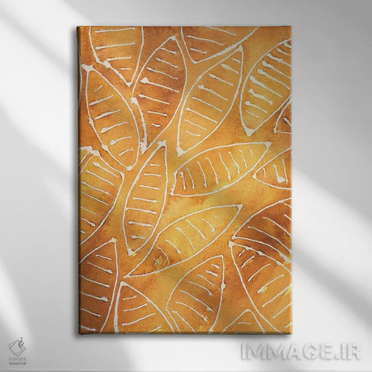 تابلو انتزاعی اشکال برگ استیلیزه شماره ۱ اثر رجینا مور - نمای روبهرو روی دیوار