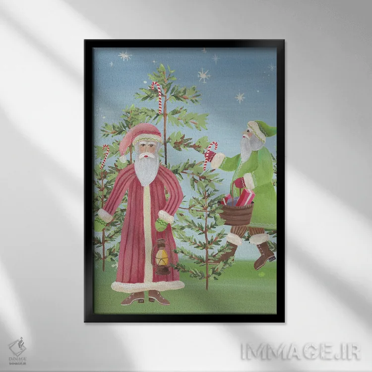تابلو دکوراتیو پدر کریسمس فولکلور شماره ۱ اثر رجینا مور - نمای قابدار مشکی