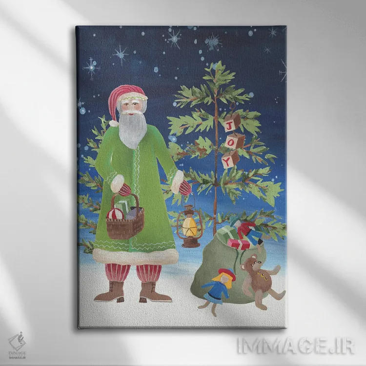 تابلو دکوراتیو پدر کریسمس فولکلور شماره ۲ اثر رجینا مور - نمای روبهرو روی دیوار