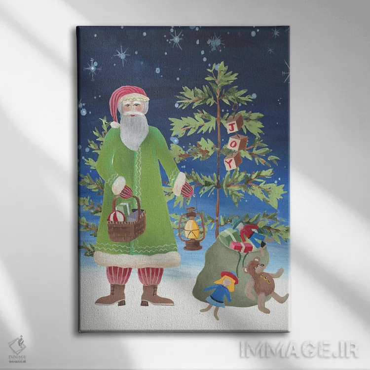 تابلو دکوراتیو پدر کریسمس فولکلور شماره ۲ اثر رجینا مور - نمای روبهرو روی دیوار