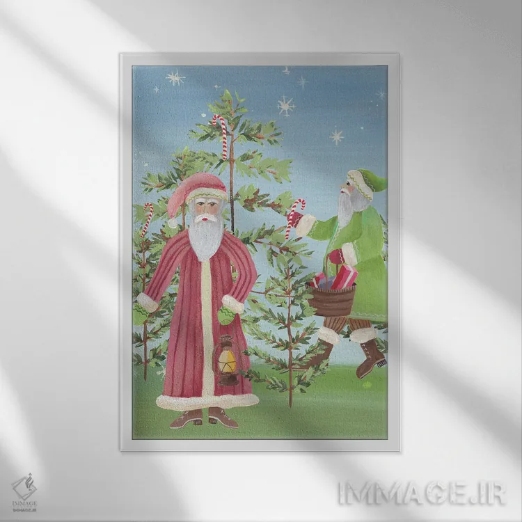 تابلو دکوراتیو پدر کریسمس فولکلور شماره ۱ اثر رجینا مور - نمای قابدار سفید