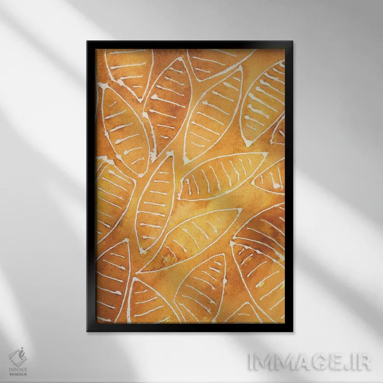تابلو انتزاعی اشکال برگ استیلیزه شماره ۱ اثر رجینا مور - نمای قابدار مشکی