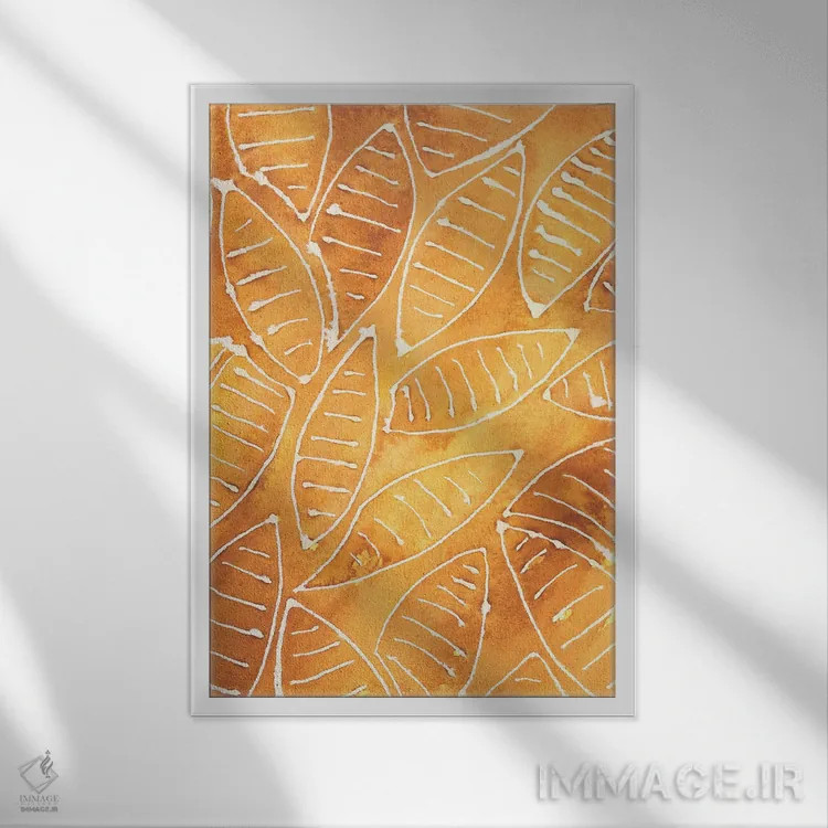 تابلو انتزاعی اشکال برگ استیلیزه شماره ۱ اثر رجینا مور - نمای قابدار سفید