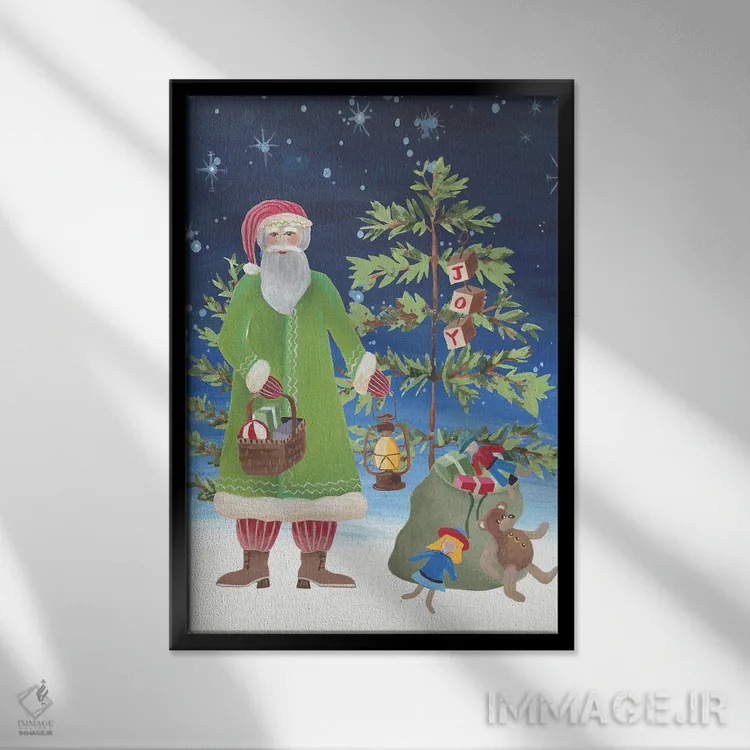 تابلو دکوراتیو پدر کریسمس فولکلور شماره ۲ اثر رجینا مور - نمای قابدار مشکی