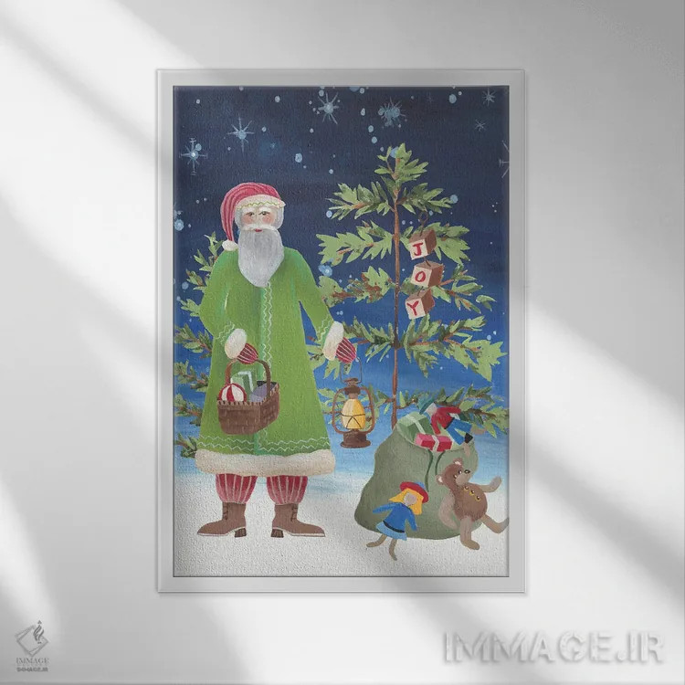 تابلو دکوراتیو پدر کریسمس فولکلور شماره ۲ اثر رجینا مور - نمای قابدار سفید