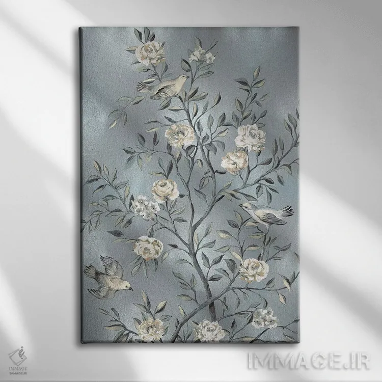 تابلو دکوراتیو چینی کاری نقره ای شماره ۳ اثر رنه کمپبل - نمای روبهرو روی دیوار