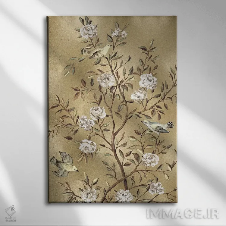 تابلو دکوراتیو چینی کاری طلایی شماره ۳ اثر رنه کمپبل - نمای روبهرو روی دیوار