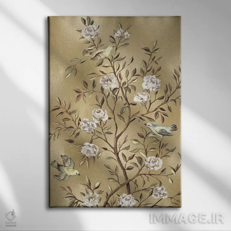تابلو دکوراتیو چینی کاری طلایی شماره ۳ اثر رنه کمپبل - نمای روبهرو روی دیوار