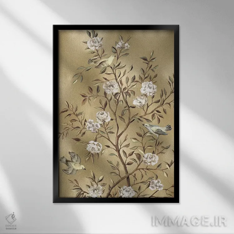 تابلو دکوراتیو چینی کاری طلایی شماره ۳ اثر رنه کمپبل - نمای قابدار مشکی