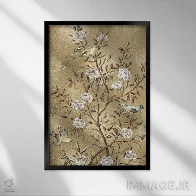 تابلو دکوراتیو چینی کاری طلایی شماره ۳ اثر رنه کمپبل - نمای قابدار مشکی