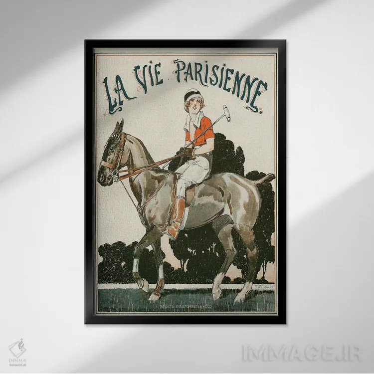 تابلو دکوراتیو روی جلد مجله La Vie Parisienne سال ۱۹۱۹ اثر رنه وینسنت - نمای قابدار مشکی