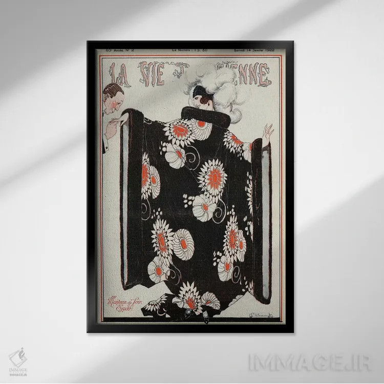 تابلو دکوراتیو روی جلد مجله La Vie Parisienne سال ۱۹۲۲ اثر رنه وینسنت - نمای قابدار مشکی
