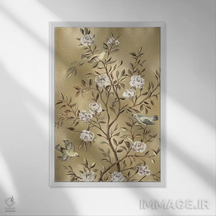 تابلو دکوراتیو چینی کاری طلایی شماره ۳ اثر رنه کمپبل - نمای قابدار سفید