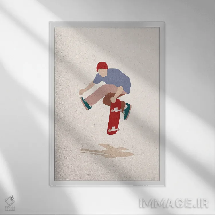 تابلو مینیمال اسکیت ایروااک اثر رابرت فارکاش - نمای قابدار سفید