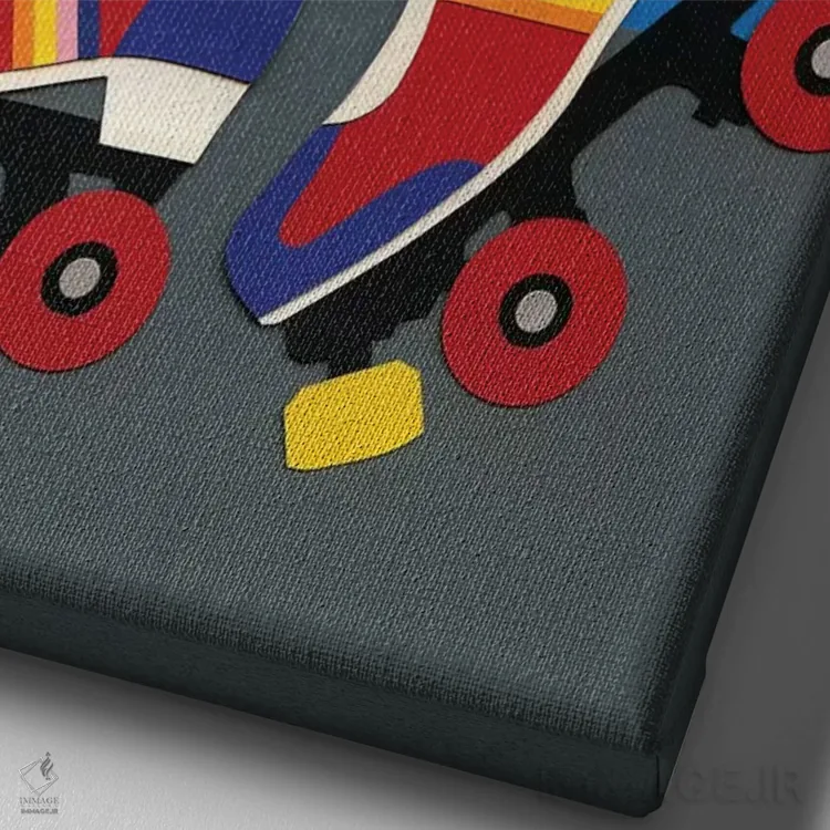 تابلو دکوراتیو دختر اسکیت سوار دهه ۷۰ اثر روزی فایست - نمای نزدیک بافت بوم