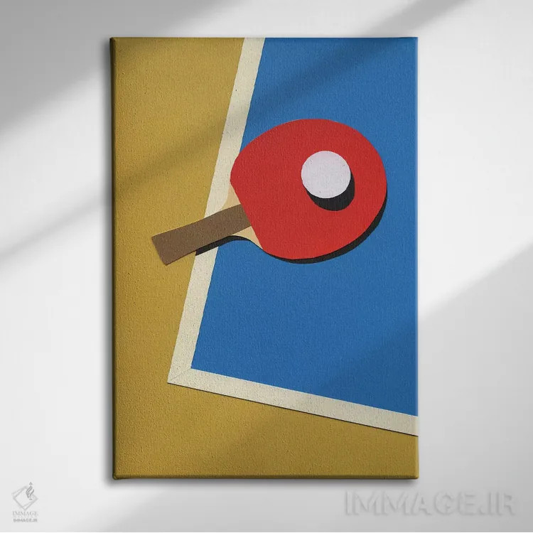 تابلو دکوراتیو تیم تنیس روی میز قرمز اثر روزی فایست - نمای روبهرو روی دیوار