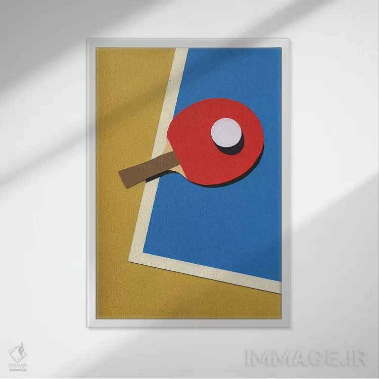 تابلو دکوراتیو تیم تنیس روی میز قرمز اثر روزی فایست - نمای قابدار سفید