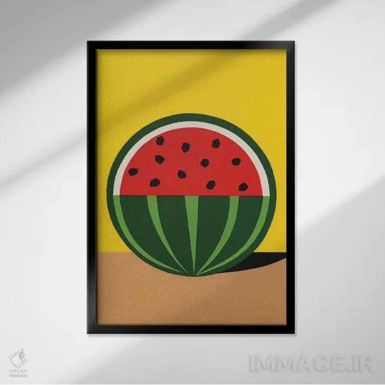 تابلو مینیمال هندوانه سه چهارم اثر روزی فایست - نمای قابدار مشکی