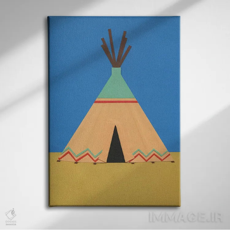 تابلو دکوراتیو تیپی سبز قرمز اثر روزی فایست - نمای روبهرو روی دیوار