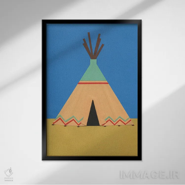 تابلو دکوراتیو تیپی سبز قرمز اثر روزی فایست - نمای قابدار مشکی