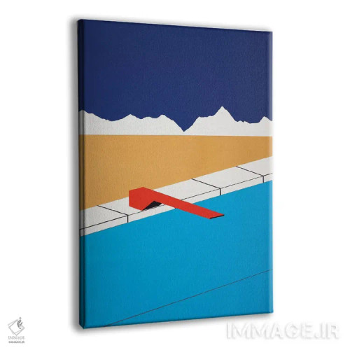 تابلو دکوراتیو استخر بیابانی با تخته شیرجه قرمز اثر روزی فایست - نمای پرسپکتیو محصول