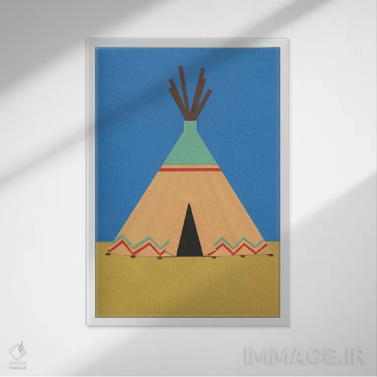 تابلو دکوراتیو تیپی سبز قرمز اثر روزی فایست - نمای قابدار سفید