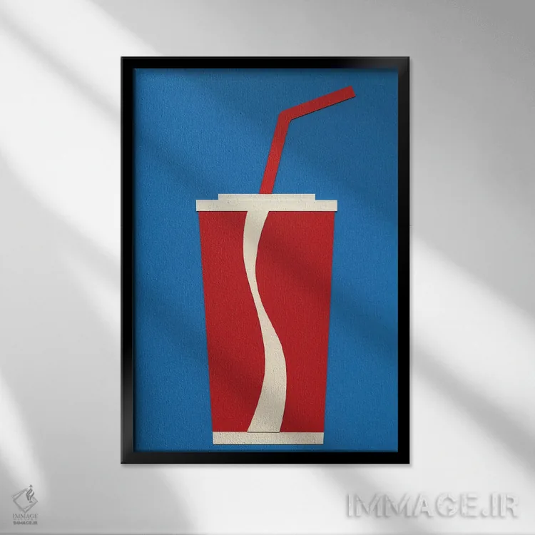 تابلو مینیمال فنجان کوکاکولا اثر روزی فایست - نمای قابدار مشکی