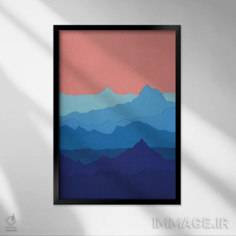 تابلو دکوراتیو کوه های آبی اثر روزی فایست - نمای قابدار مشکی