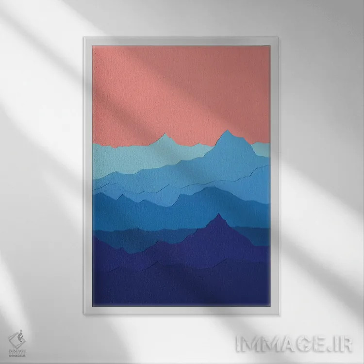 تابلو دکوراتیو کوه های آبی اثر روزی فایست - نمای قابدار سفید