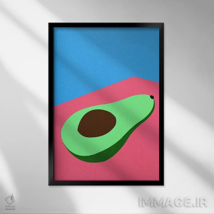 تابلو مینیمال آووکادو روی میز اثر روزی فایست - نمای قابدار مشکی