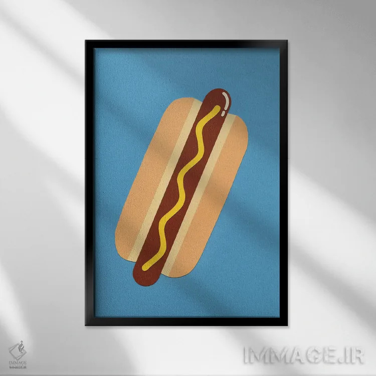 تابلو مینیمال هات داگ آمریکایی اثر روزی فایست - نمای قابدار مشکی