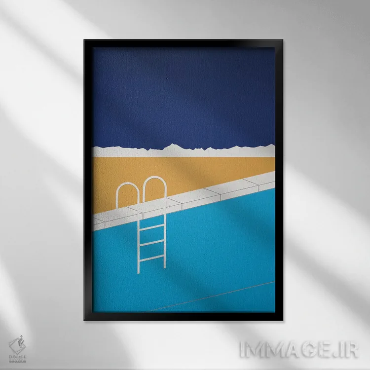 تابلو دکوراتیو استخر بیابانی اثر روزی فایست - نمای قابدار مشکی