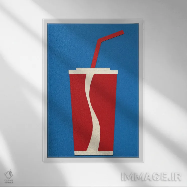 تابلو مینیمال فنجان کوکاکولا اثر روزی فایست - نمای قابدار سفید