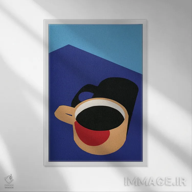 تابلو مینیمال فنجان قهوه اثر روزی فایست - نمای قابدار سفید