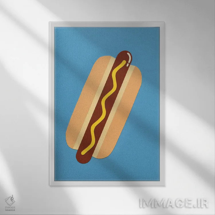تابلو مینیمال هات داگ آمریکایی اثر روزی فایست - نمای قابدار سفید