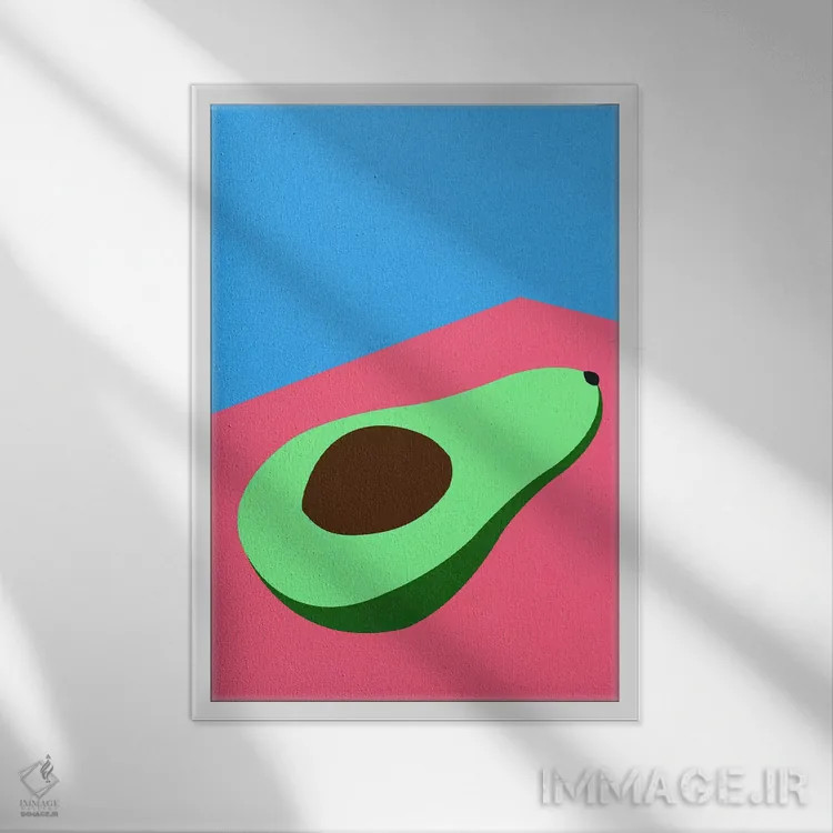 تابلو مینیمال آووکادو روی میز اثر روزی فایست - نمای قابدار سفید