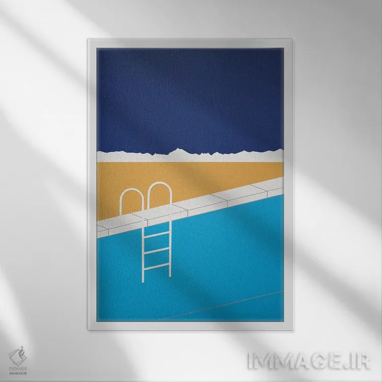 تابلو دکوراتیو استخر بیابانی اثر روزی فایست - نمای قابدار سفید