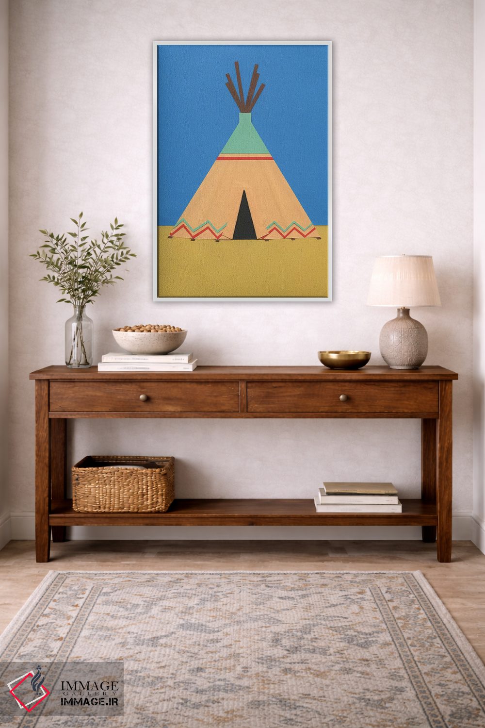 تابلو دکوراتیو تیپی سبز قرمز اثر روزی فایست - D3W