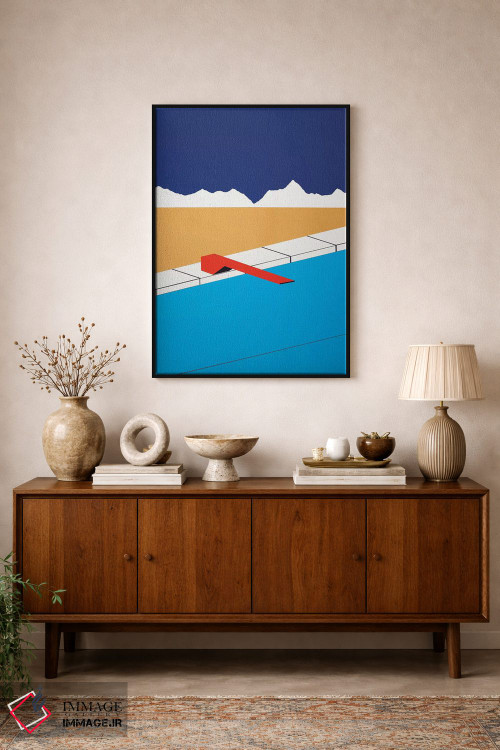 تابلو دکوراتیو استخر بیابانی با تخته شیرجه قرمز اثر روزی فایست - D1B