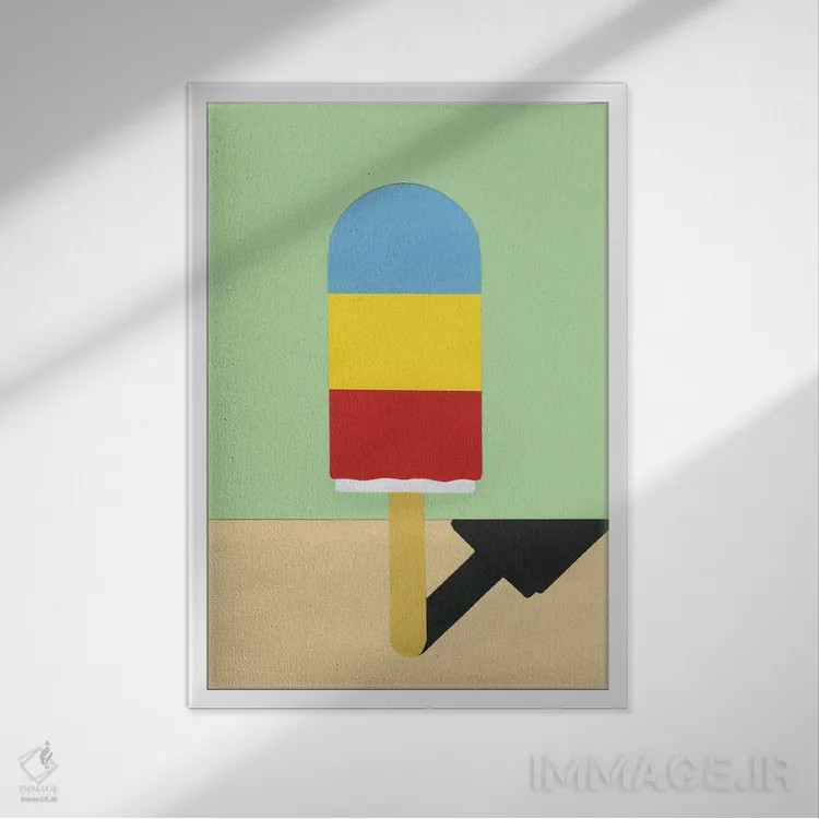 تابلو مینیمال هنری یخی اثر روزی فایست - نمای قابدار سفید