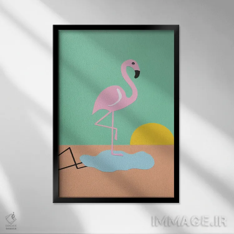 تابلو دکوراتیو فلامینگو هربرت اثر روزی فایست - نمای قابدار مشکی