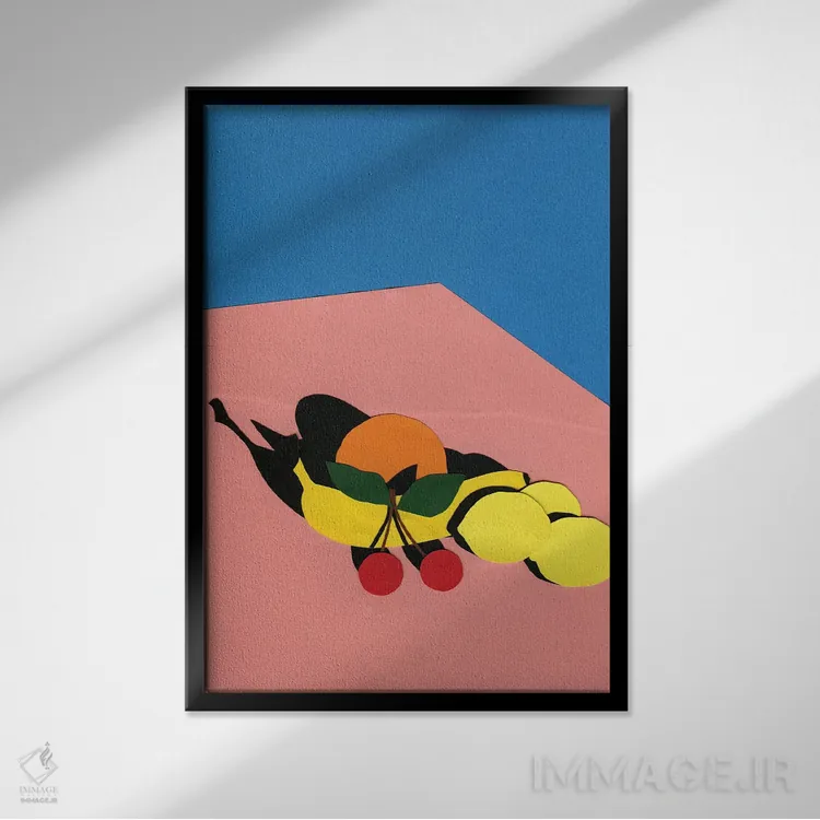 تابلو مینیمال میوه ها روی میز اثر روزی فایست - نمای قابدار مشکی