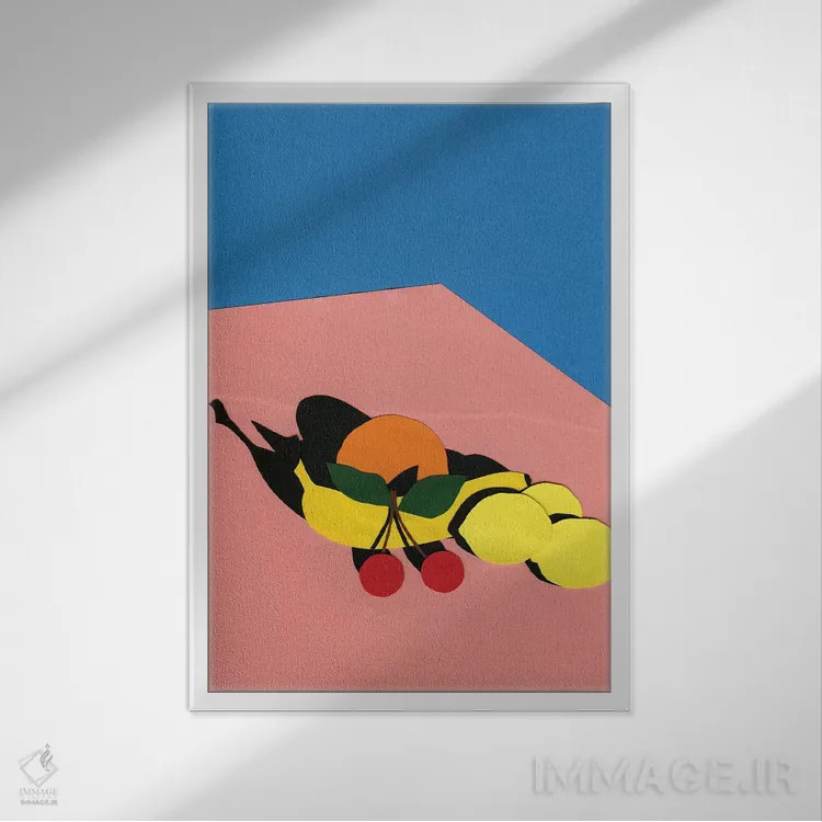 تابلو مینیمال میوه ها روی میز اثر روزی فایست - نمای قابدار سفید