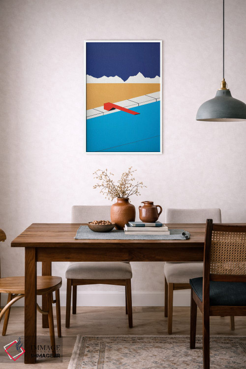 تابلو دکوراتیو استخر بیابانی با تخته شیرجه قرمز اثر روزی فایست - D6W