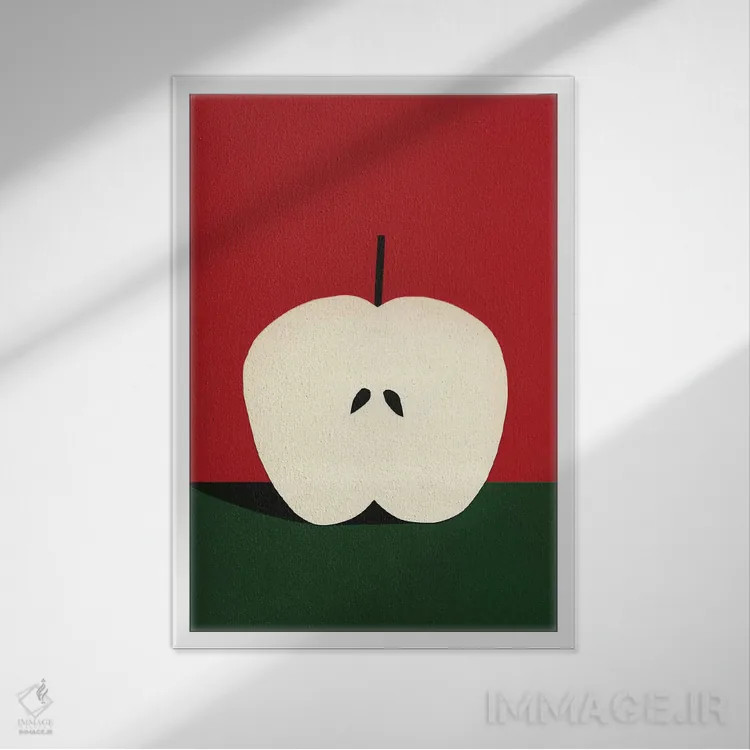 تابلو مینیمال نیمه سیب قرمز اثر روزی فایست - نمای قابدار سفید