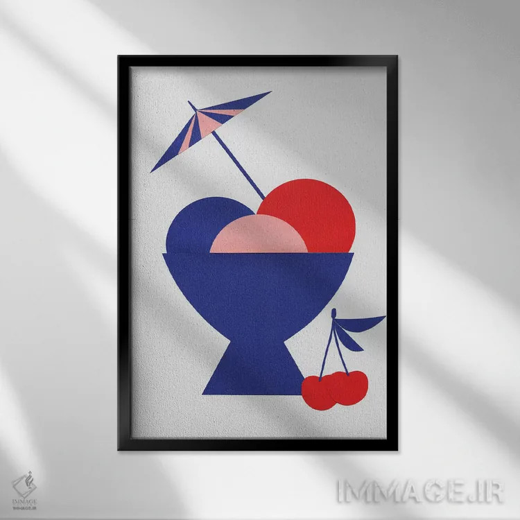 تابلو مینیمال بستنی مخلوط در فنجان اثر روزی فایست - نمای قابدار مشکی