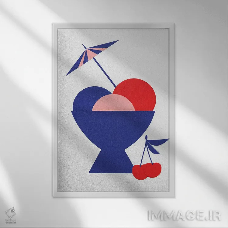 تابلو مینیمال بستنی مخلوط در فنجان اثر روزی فایست - نمای قابدار سفید