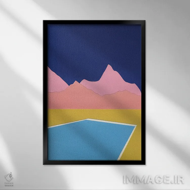 تابلو دکوراتیو استخر در میان تپه ها اثر روزی فایست - نمای قابدار مشکی